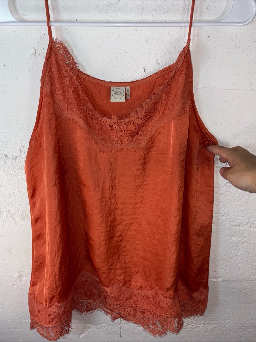 Paper Crane Rust boho vibes Orange Lace-Trim Satin Cami